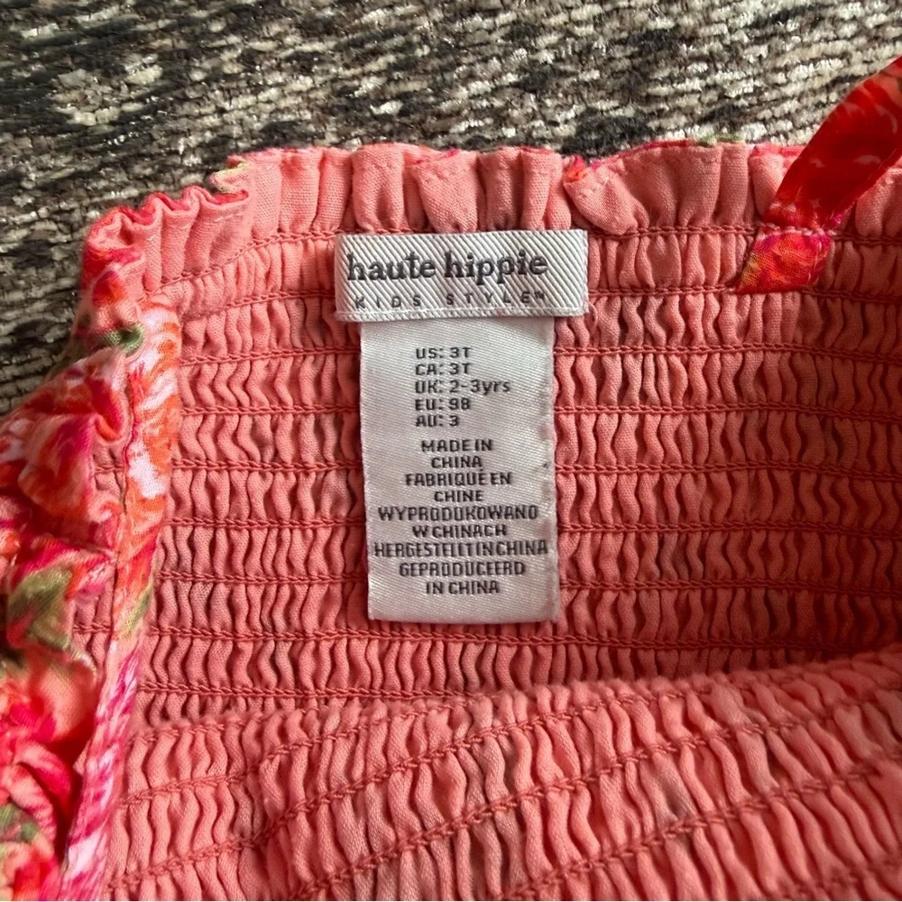 Haute Hippie Girl Floral Smocked Dress 3T Pink Tiered Ruffle Twirl Roses Easter